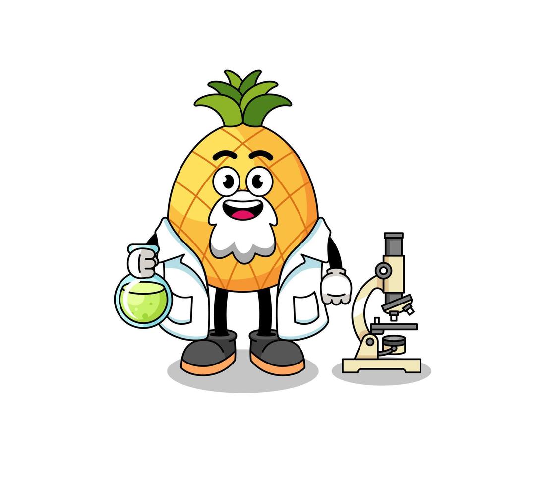 mascote do abacaxi como cientista vetor