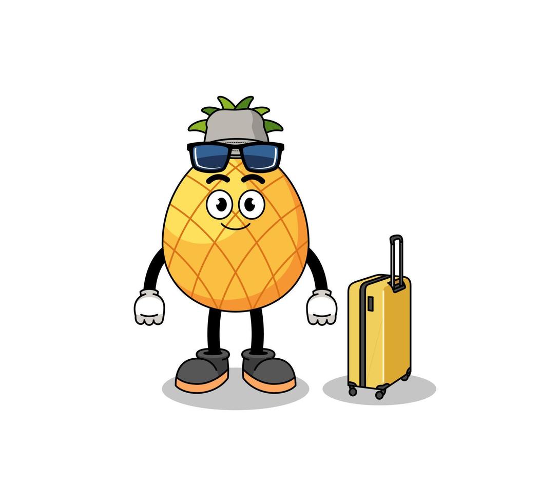 mascote de abacaxi fazendo férias vetor