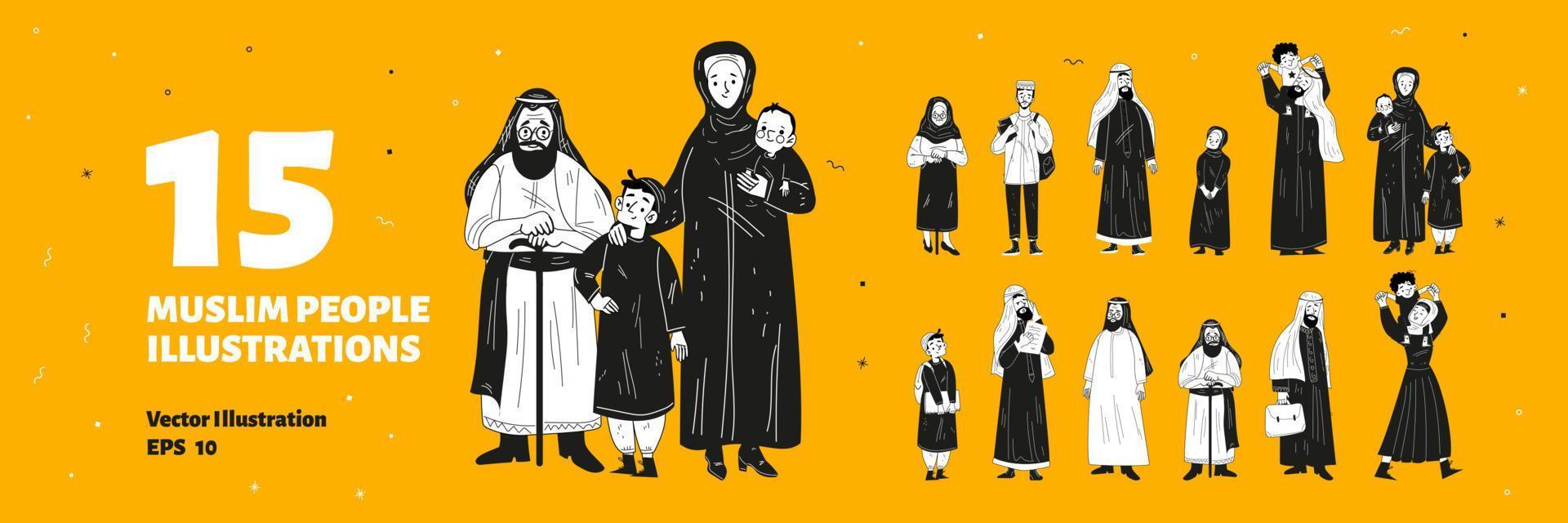 povo árabe, personagens muçulmanos de diferentes idades vetor