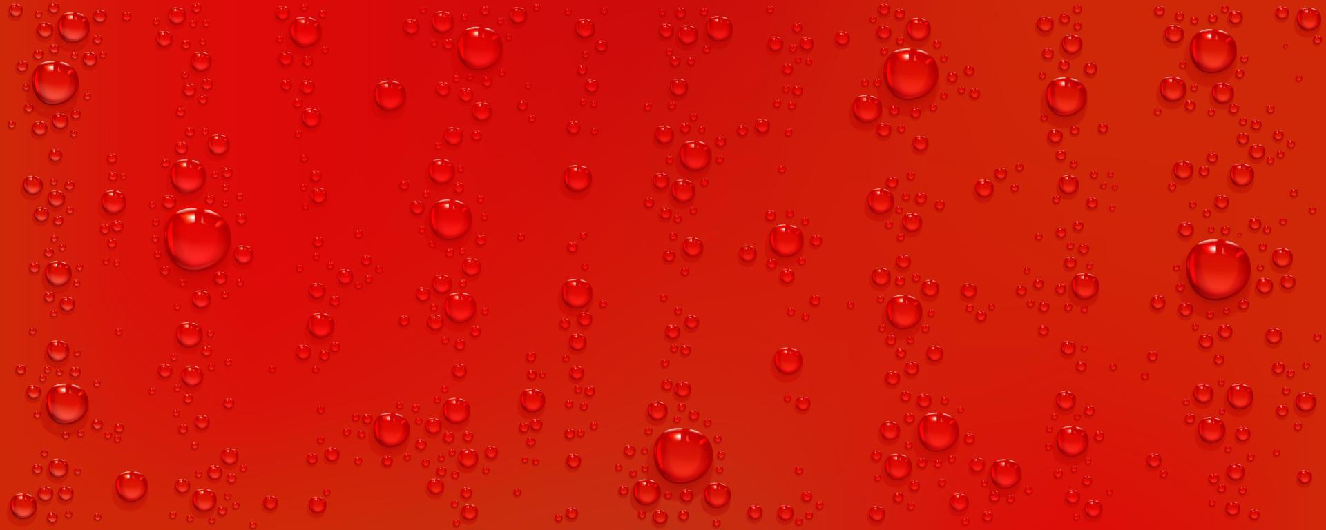 gotas de água sobre fundo vermelho, bolhas realistas vetor