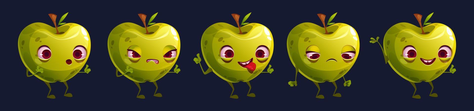conjunto de emoji de rosto de personagem de fruta de maçã verde bonito vetor