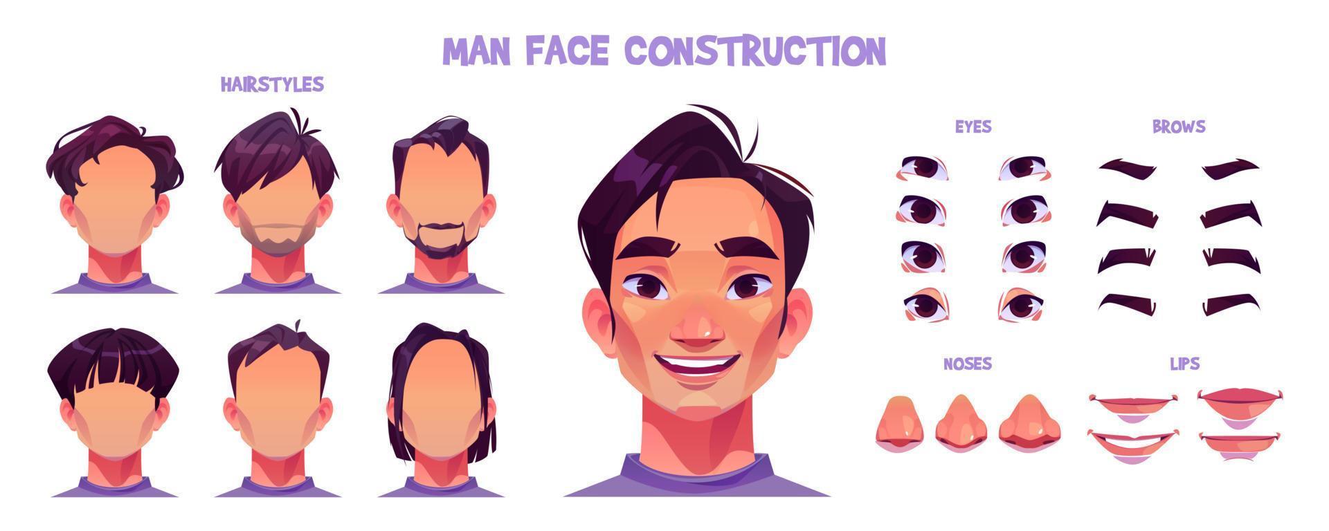 desenho animado de construção de rosto de homem asiático em branco vetor
