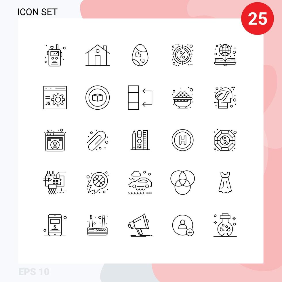 conjunto de linha de interface móvel de 25 pictogramas de porcentagem de elementos de design de vetores editáveis de ovo de desconto de estufa