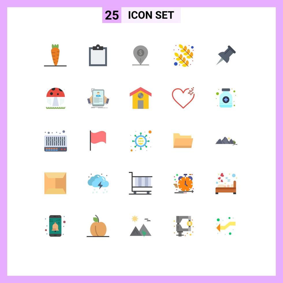 pacote de 25 sinais e símbolos modernos de cores planas para mídia impressa na web, como mapa de marcador de água, folha de natureza, elementos de design vetorial editáveis vetor