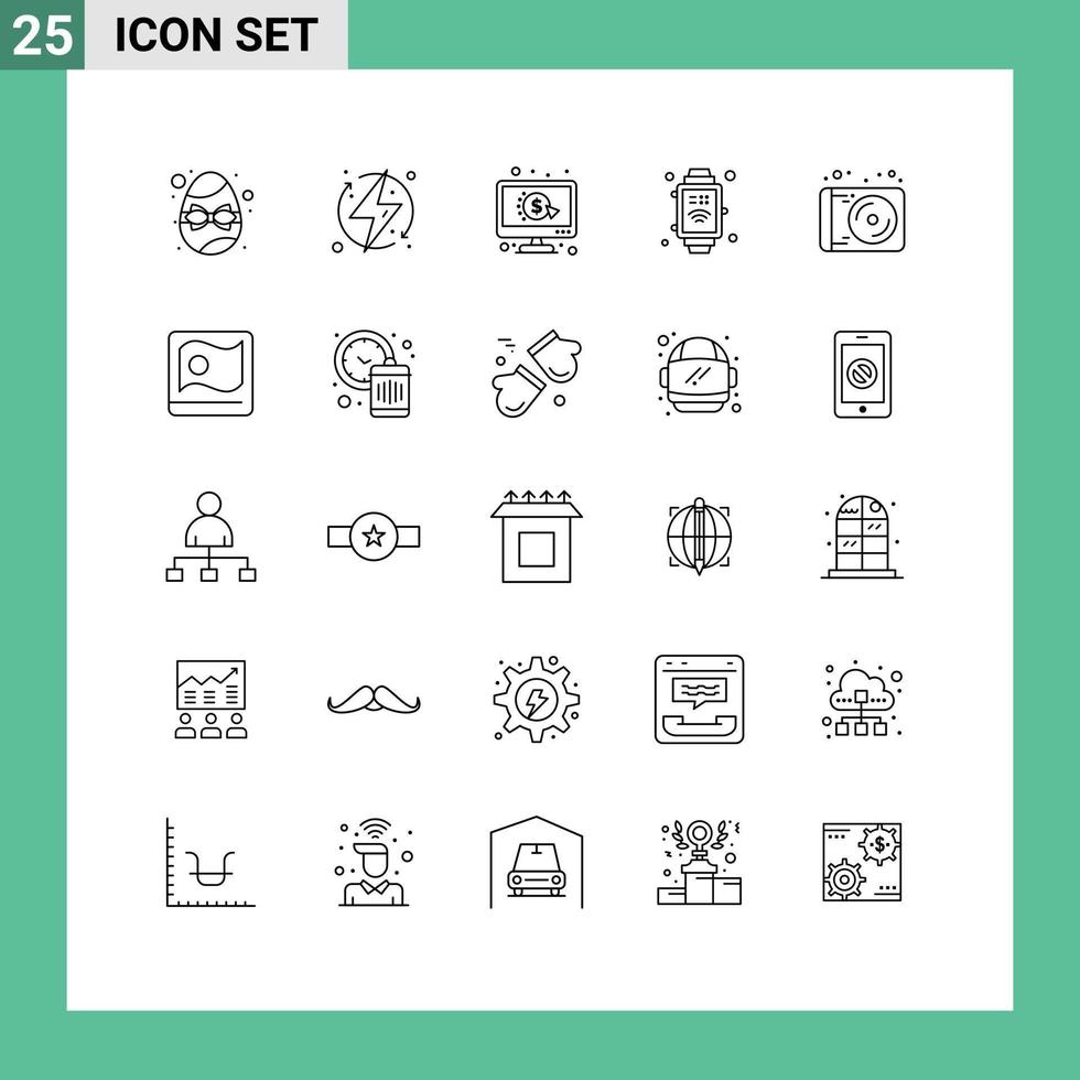 pacote de interface do usuário de 25 linhas básicas de mídia internet das coisas internet renovável ppc elementos de design de vetores editáveis