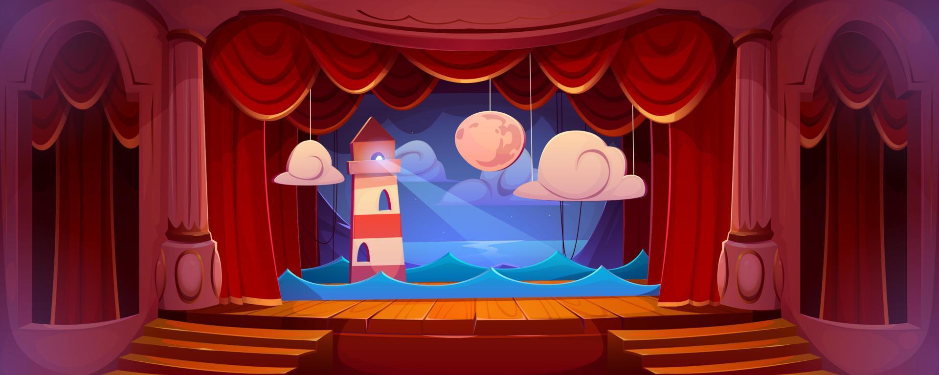 palco de teatro com cortinas vermelhas e decoração vetor