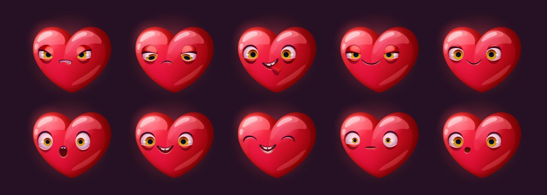 personagem bonito coração vermelho com emoções diferentes vetor