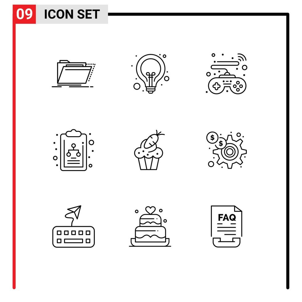 grupo de símbolos de ícone universal de 9 contornos modernos de gráfico de organização de xícara diagrama de seo elementos de design de vetores editáveis inteligentes