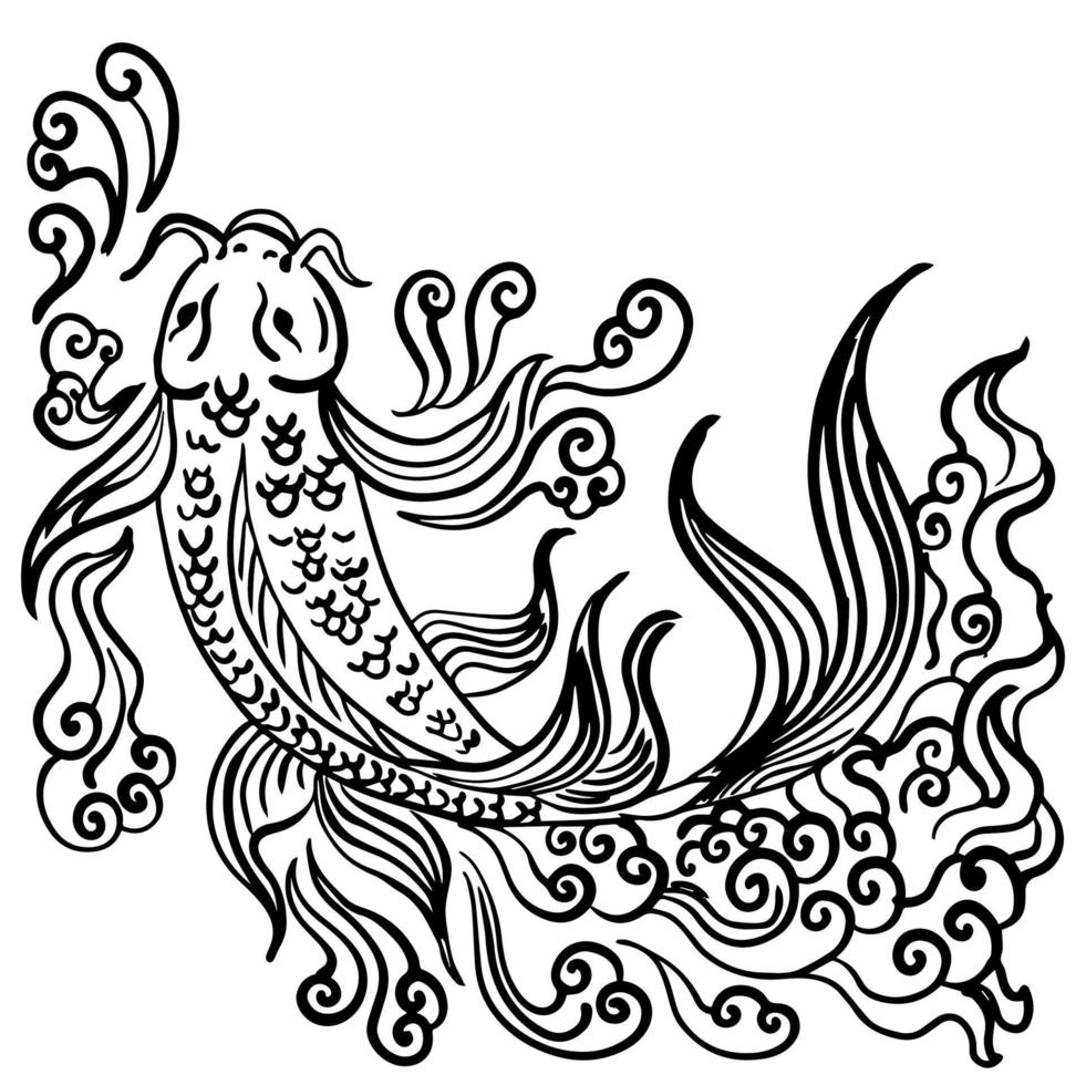 ilustração de design contorno de peixe koi vetor