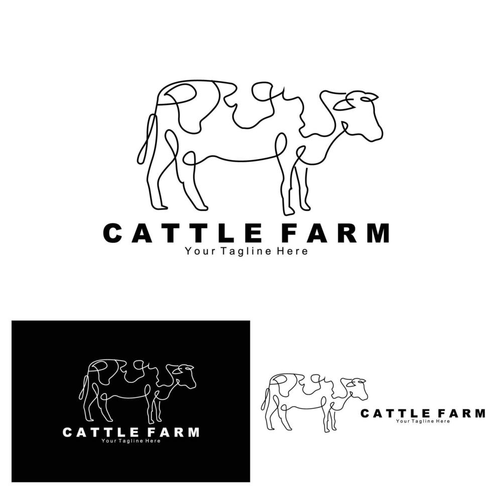 logotipo de animais de vaca, fazenda de gado, design de ilustração de animais de fazenda de laticínios vetor