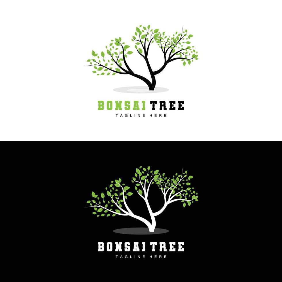 design de logotipo de árvore verde, ilustração de logotipo de árvore bonsai, folha e vetor de madeira