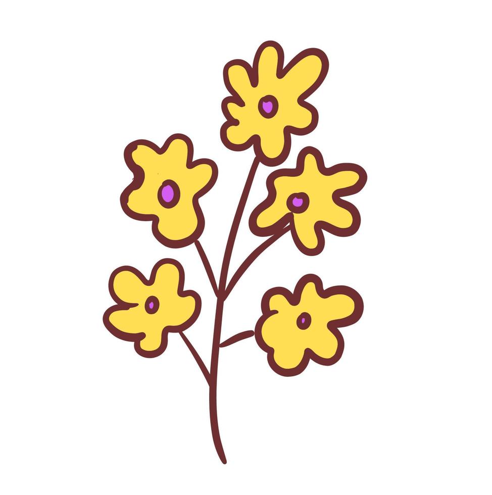 flores de arte amarela doodle. ilustração vetorial desenhada à mão. vetor