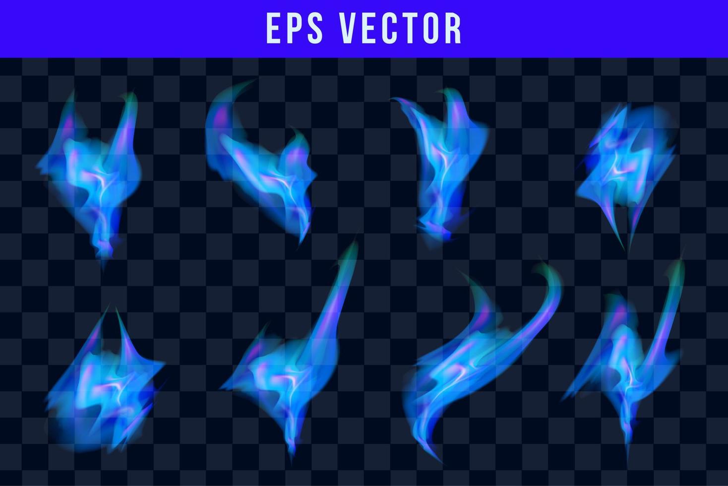 conjunto realista de chamas de fogo azul de diferentes formas e tamanhos na ilustração vetorial isolada de fundo preto vetor