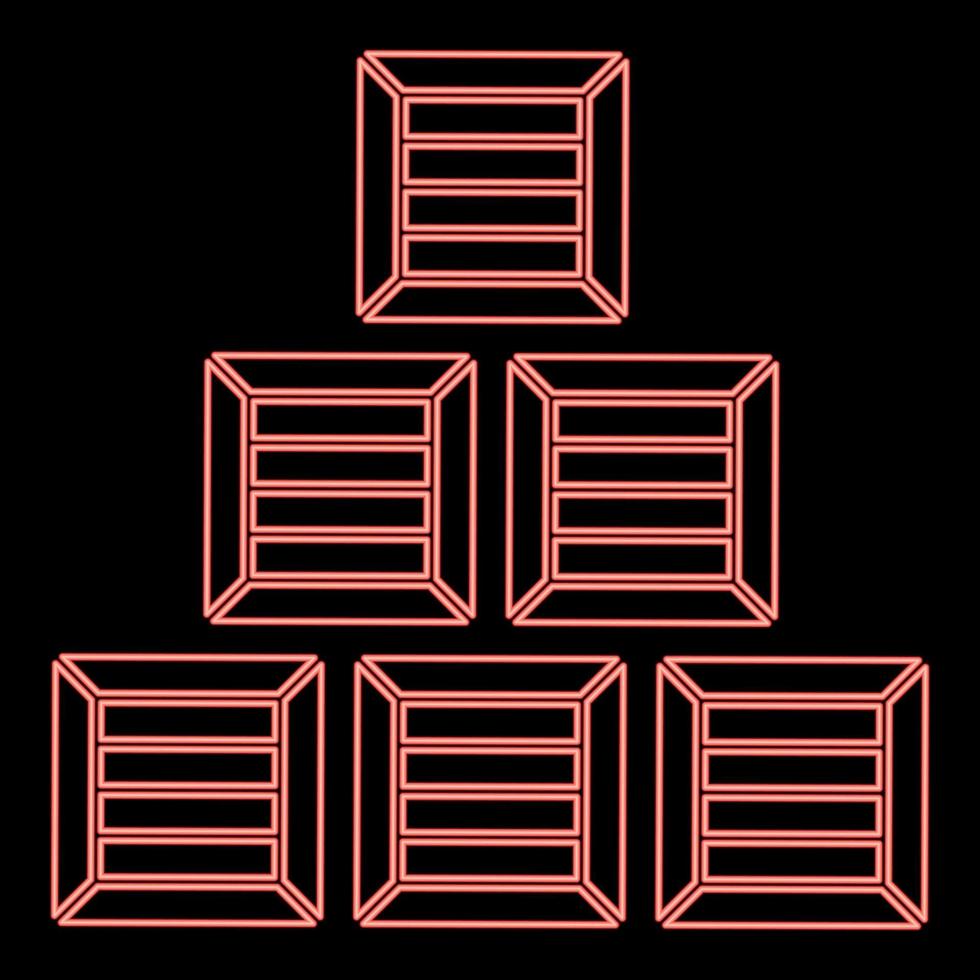 pirâmide de néon caixotes caixas de madeira recipientes cor vermelha ilustração vetorial imagem estilo simples vetor