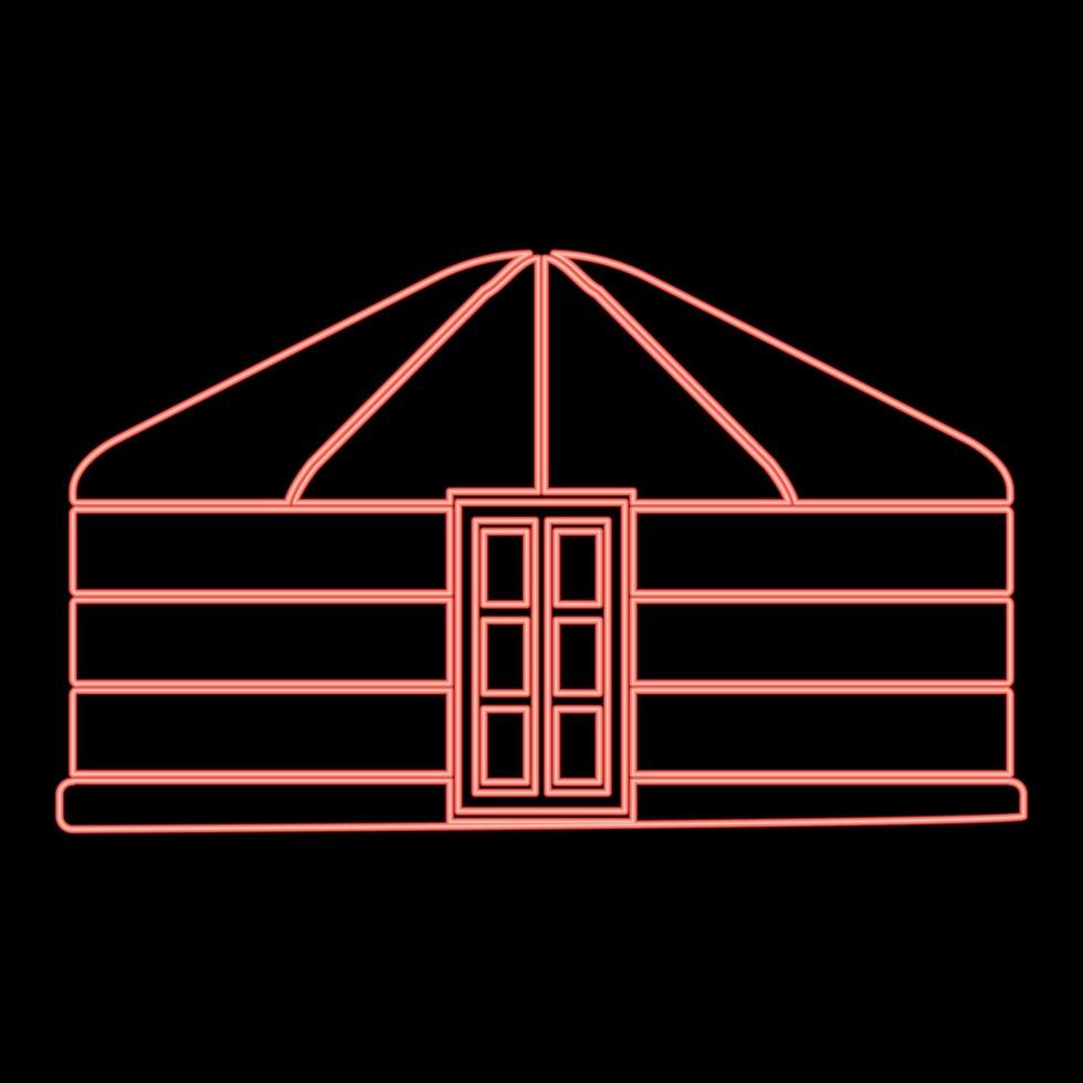 neon yurt de nômades habitação de moldura portátil com porta tenda mongol cobrindo construção de imagem de ilustração vetorial de cor vermelha estilo plano vetor