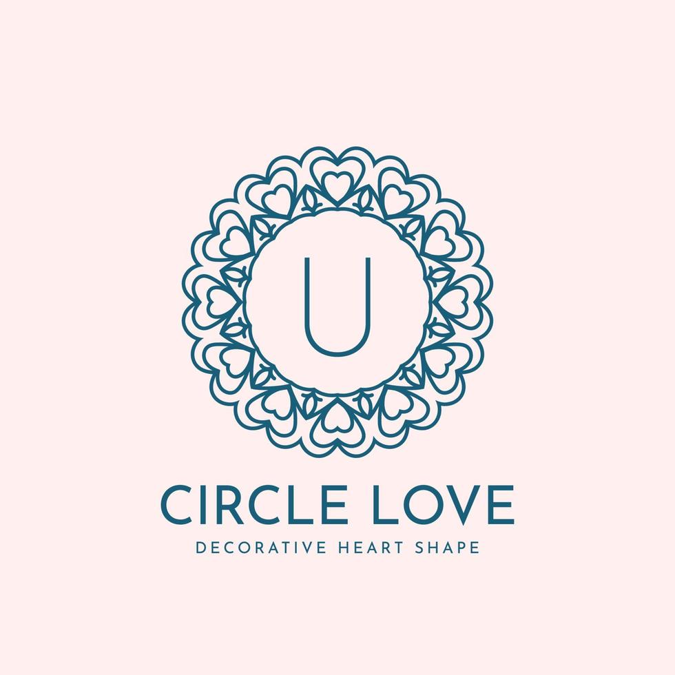 letra u círculo design de logotipo de vetor de decoração de amor