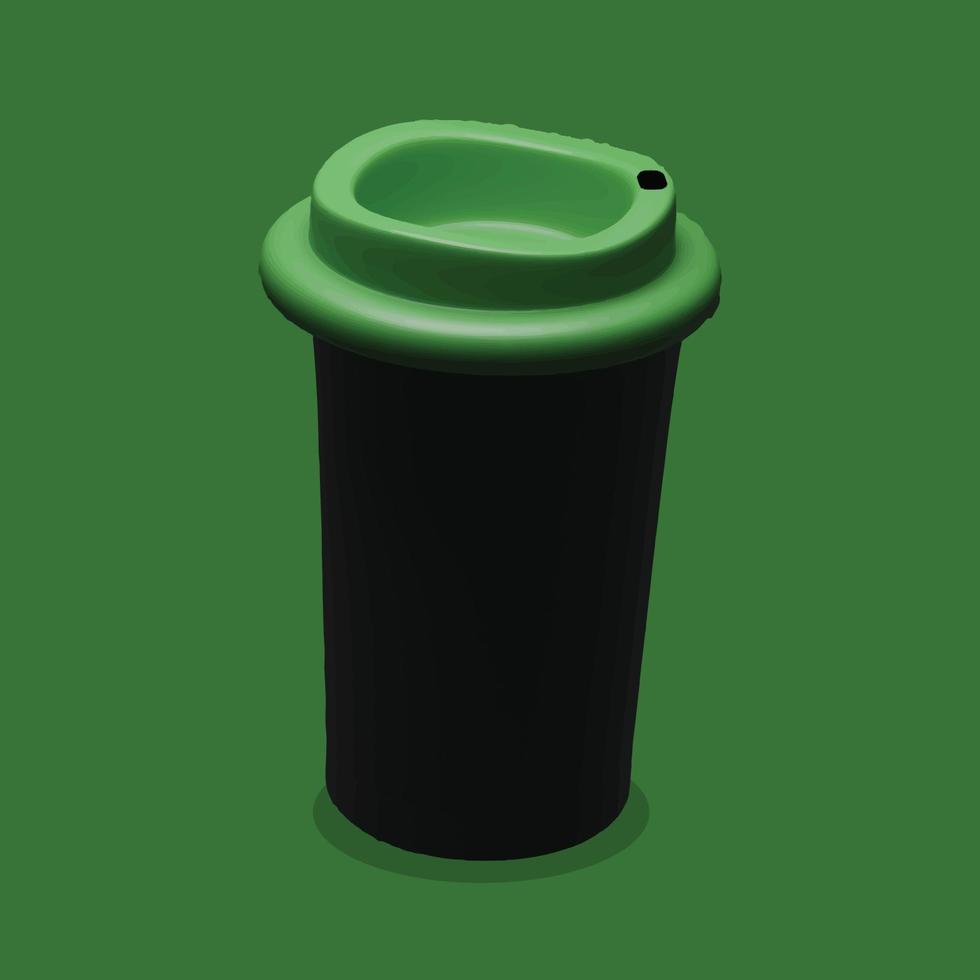 xícara de café preto reutilizável, ilustração vetorial plana de conceito de desperdício zero em fundo verde. vetor