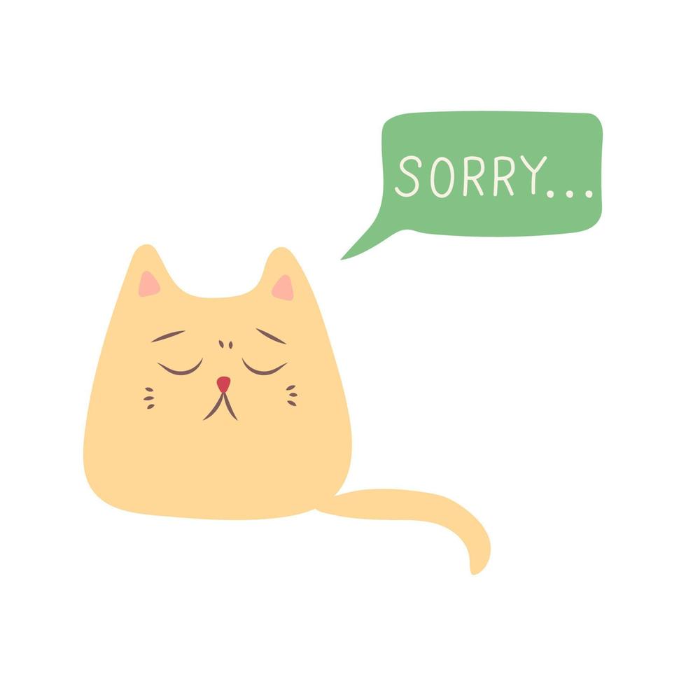 triste gato apologético com a inscrição desculpe. ilustração vetorial vetor