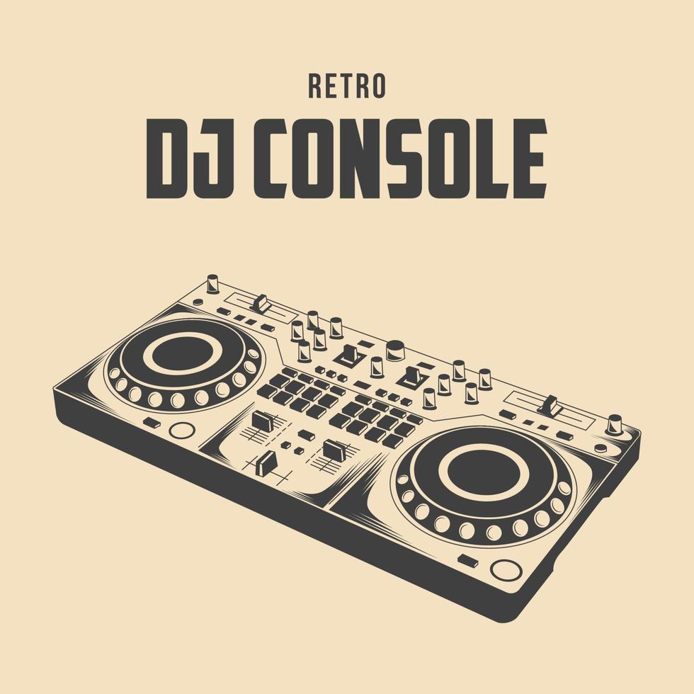 ilustração em vetor de console de dj retrô, vetor de mixer de dj vintage