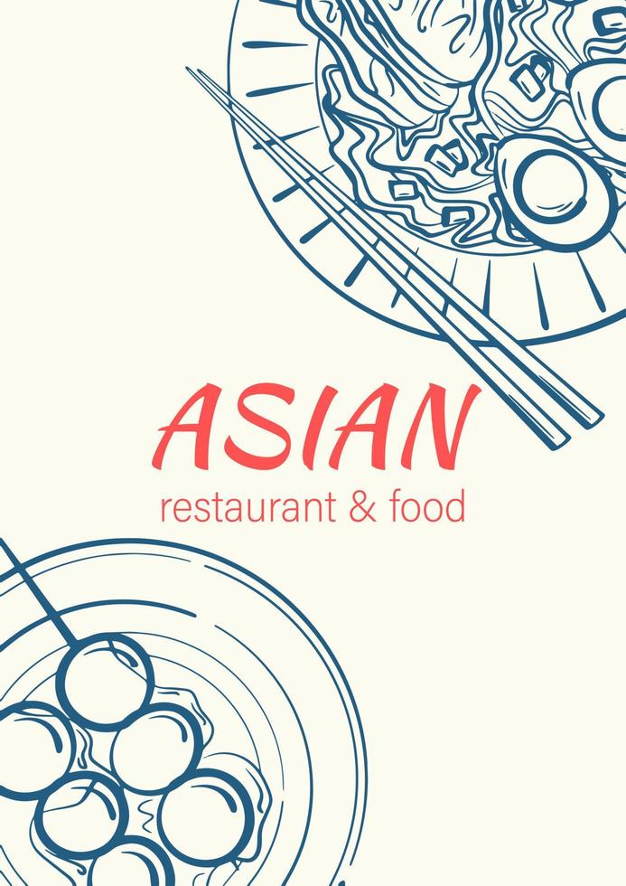 bandeira de esboço de cozinha asiática. modelo de design de menu de comida japonesa. ilustração vetorial desenhada à mão vetor