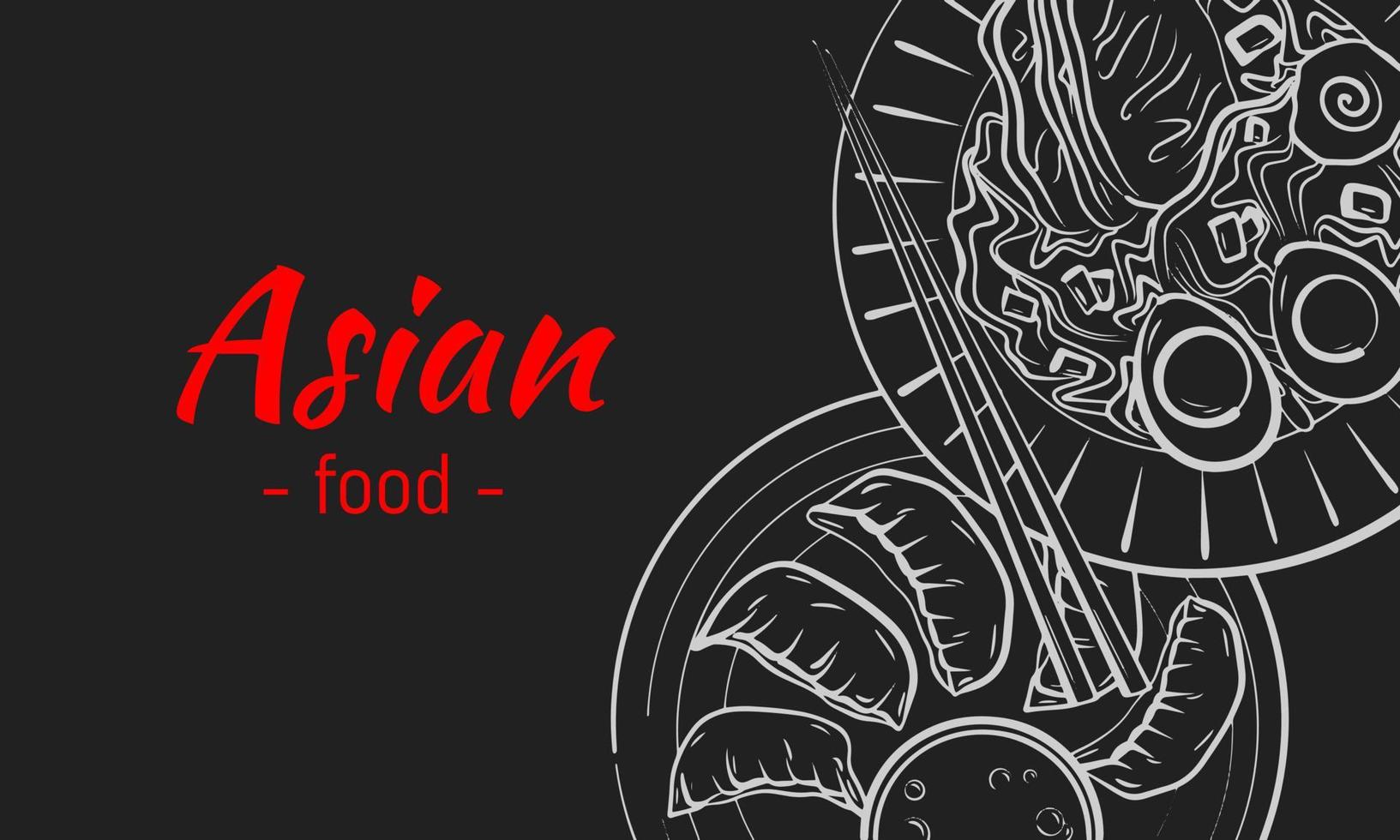 bandeira de esboço de cozinha asiática. modelo de design de menu de comida japonesa. ilustração vetorial desenhada à mão vetor