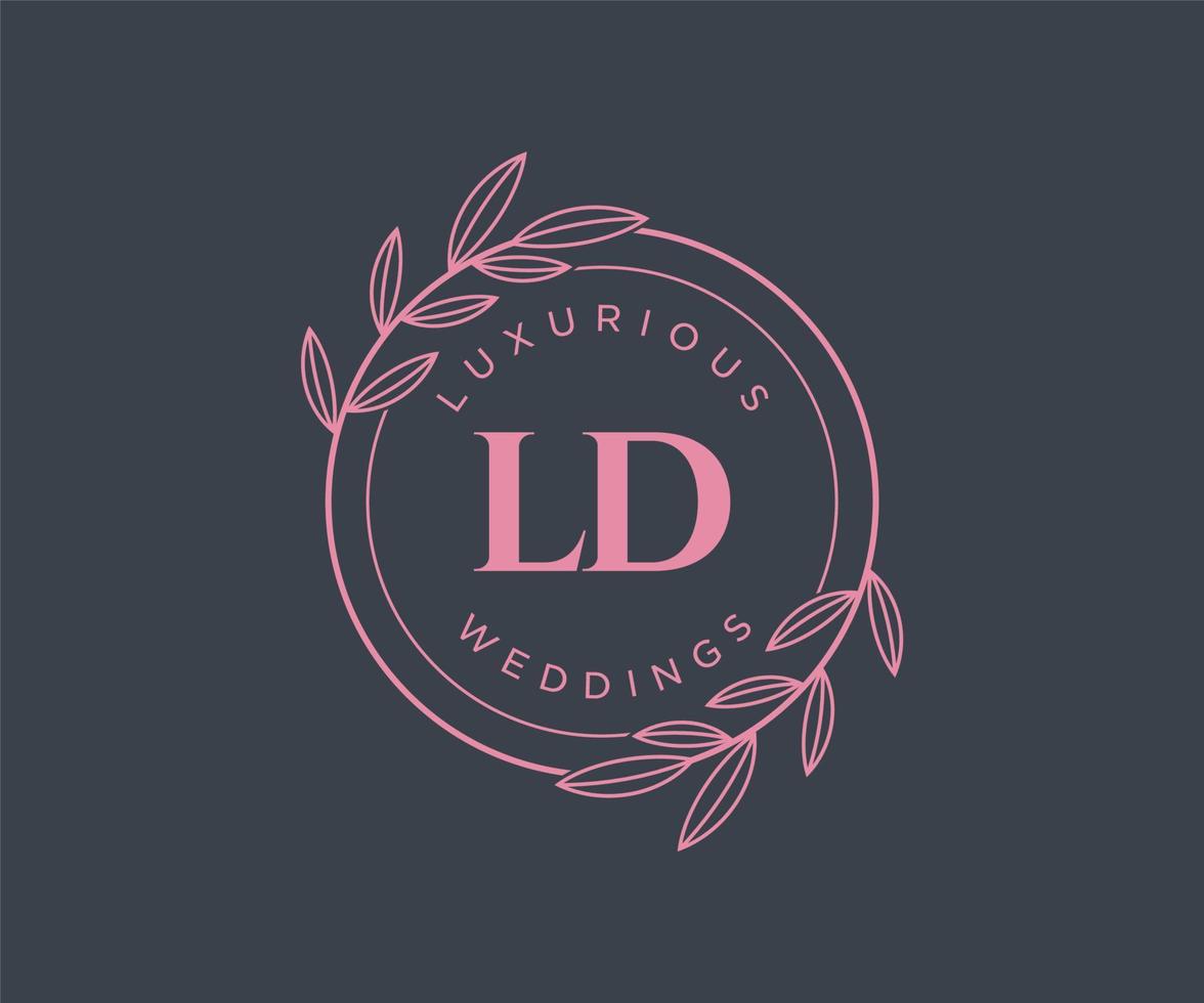 modelo de logotipos de monograma de casamento de carta de iniciais ld, modelos modernos minimalistas e florais desenhados à mão para cartões de convite, salve a data, identidade elegante. vetor