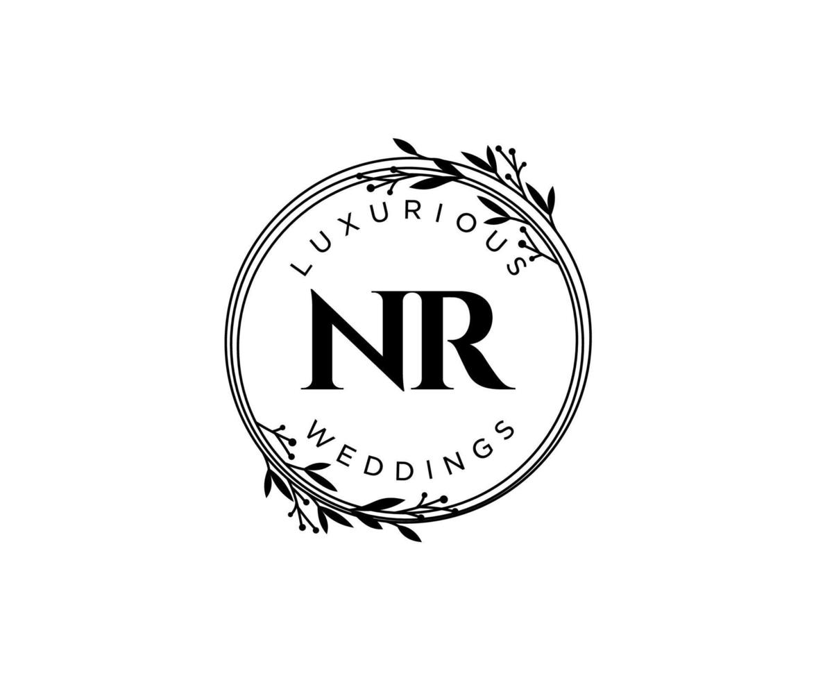 nr letras iniciais modelo de logotipos de monograma de casamento, modelos minimalistas e florais modernos desenhados à mão para cartões de convite, salve a data, identidade elegante. vetor