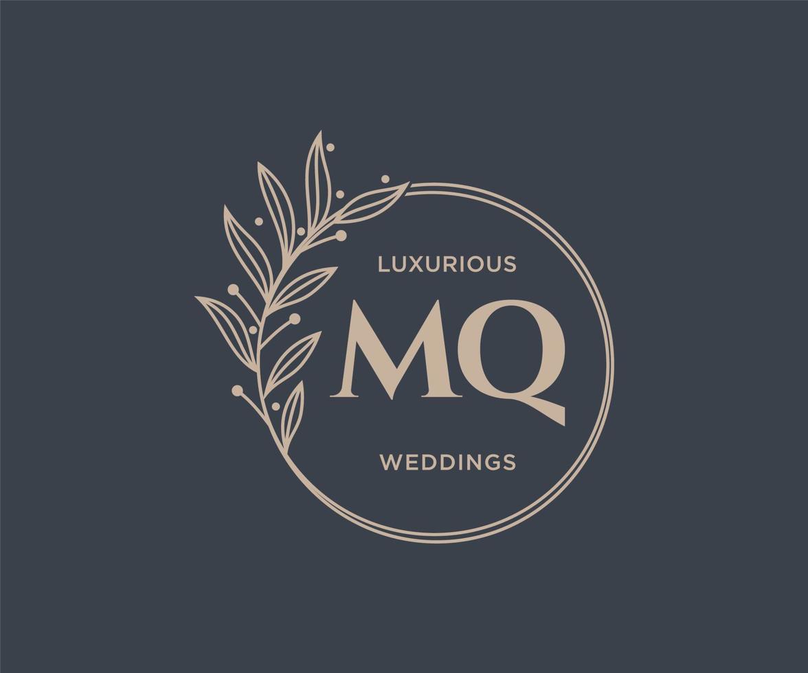 mq letras iniciais modelo de logotipos de monograma de casamento, modelos modernos minimalistas e florais desenhados à mão para cartões de convite, salve a data, identidade elegante. vetor