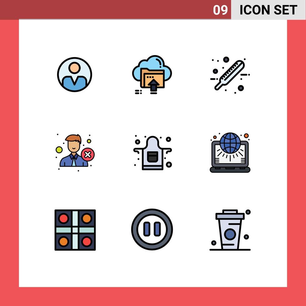 conjunto de 9 sinais de símbolos de ícones de interface do usuário modernos para rejeitar elementos de design de vetores editáveis de teste de funcionário de computação de escritório