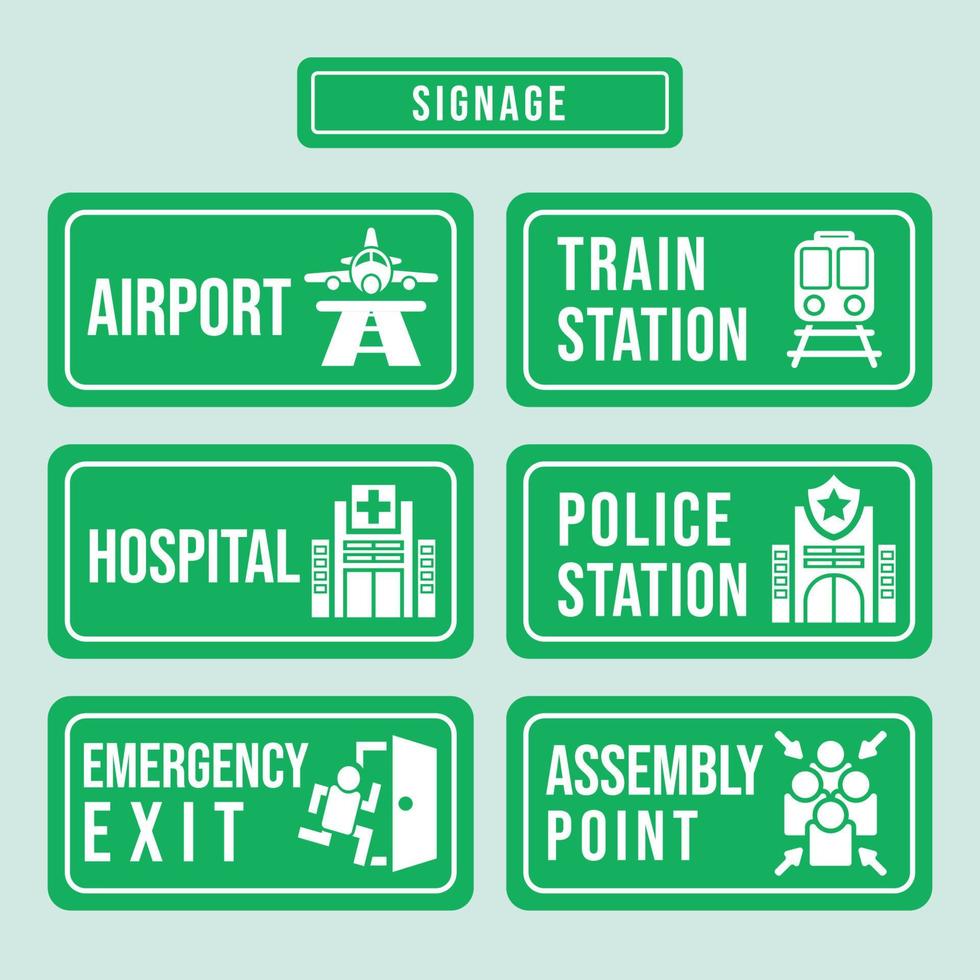 sinalização verde indicando locais e caminhos seguros vetor