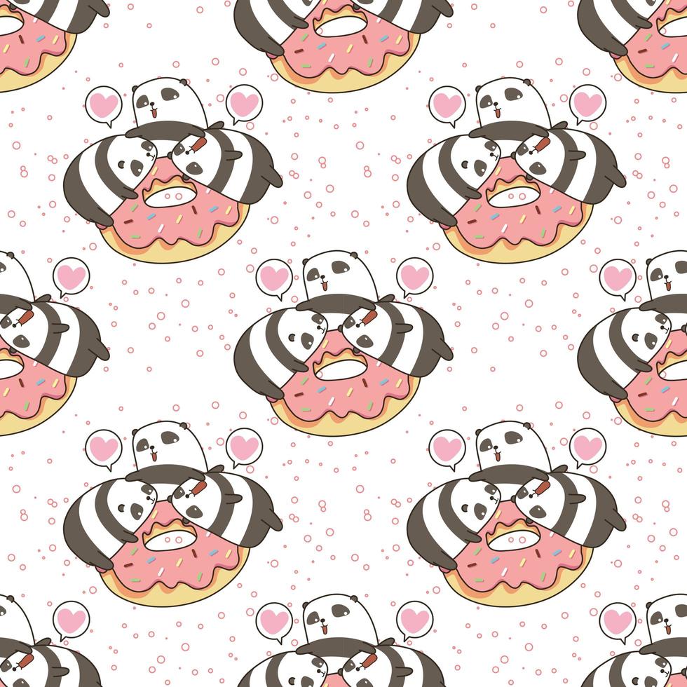 pandas kawaii perfeitos com padrão rosquinha rosa vetor