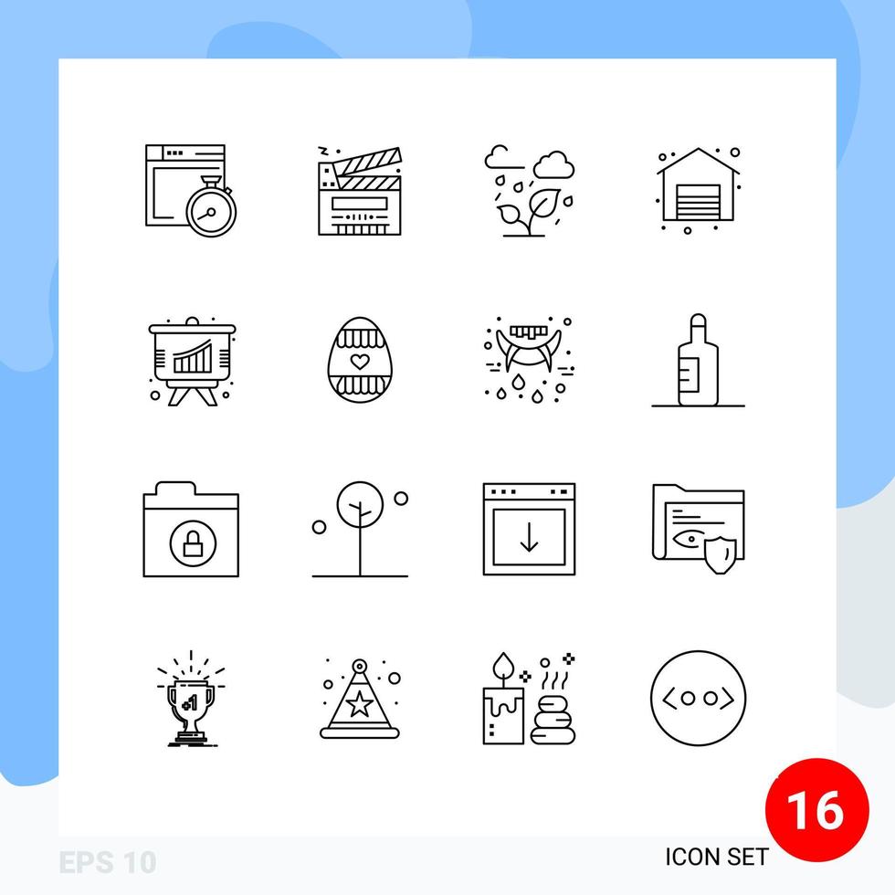 pacote de interface de usuário de 16 contornos básicos de elementos de design de vetores editáveis de folha de compras multimídia de gráfico
