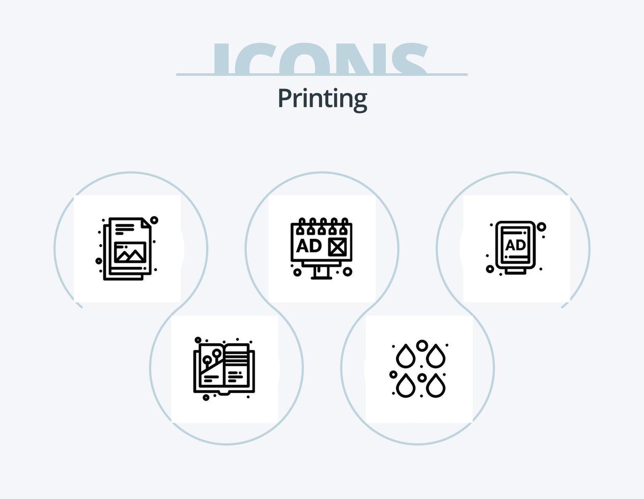 ícone de linha de impressão pack 5 design de ícone. . impressão. servidor. dispositivo. tipografia vetor