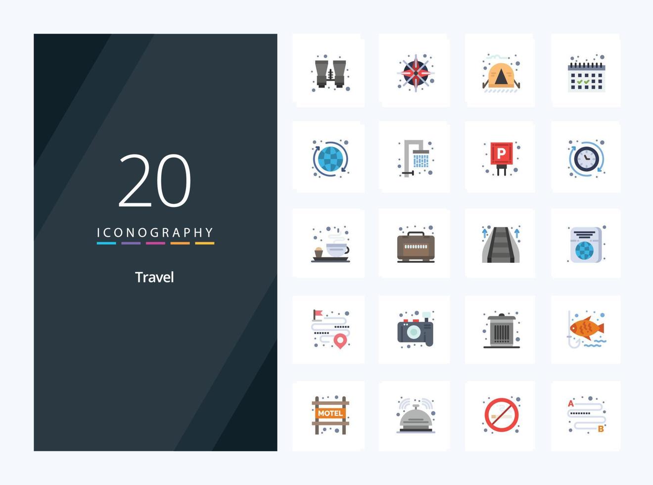 ícone de 20 cores planas de viagem para apresentação vetor
