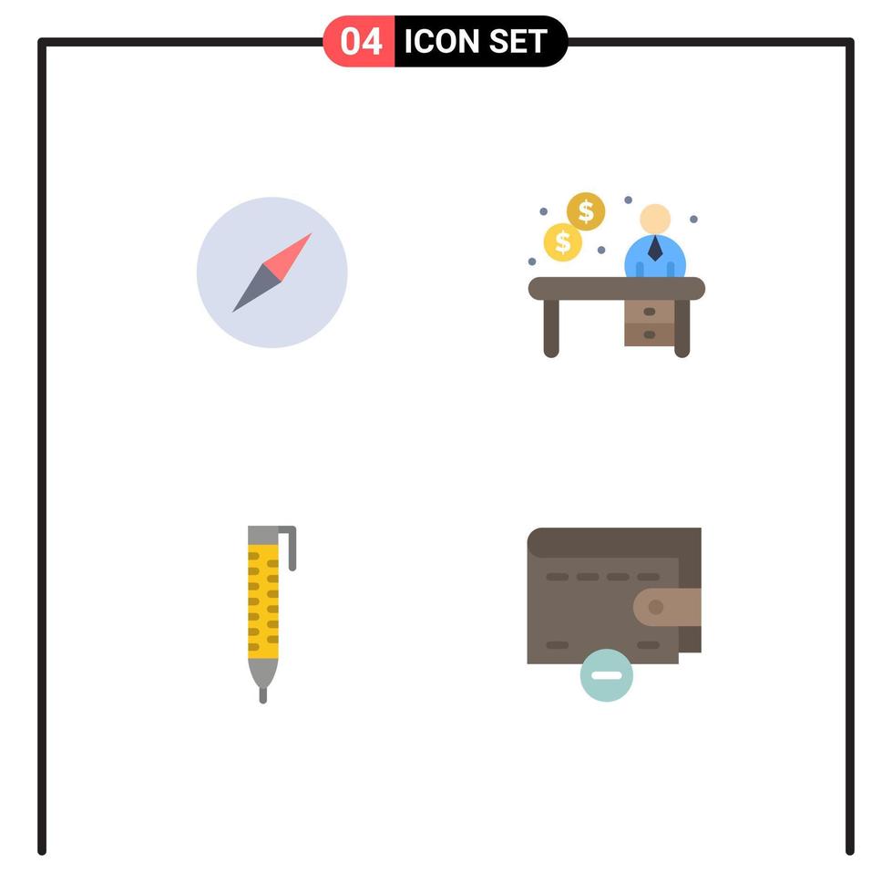 conjunto moderno de pictograma de 4 ícones planos de design do instagram, recepção de negócios, dinheiro, elementos de design de vetores editáveis