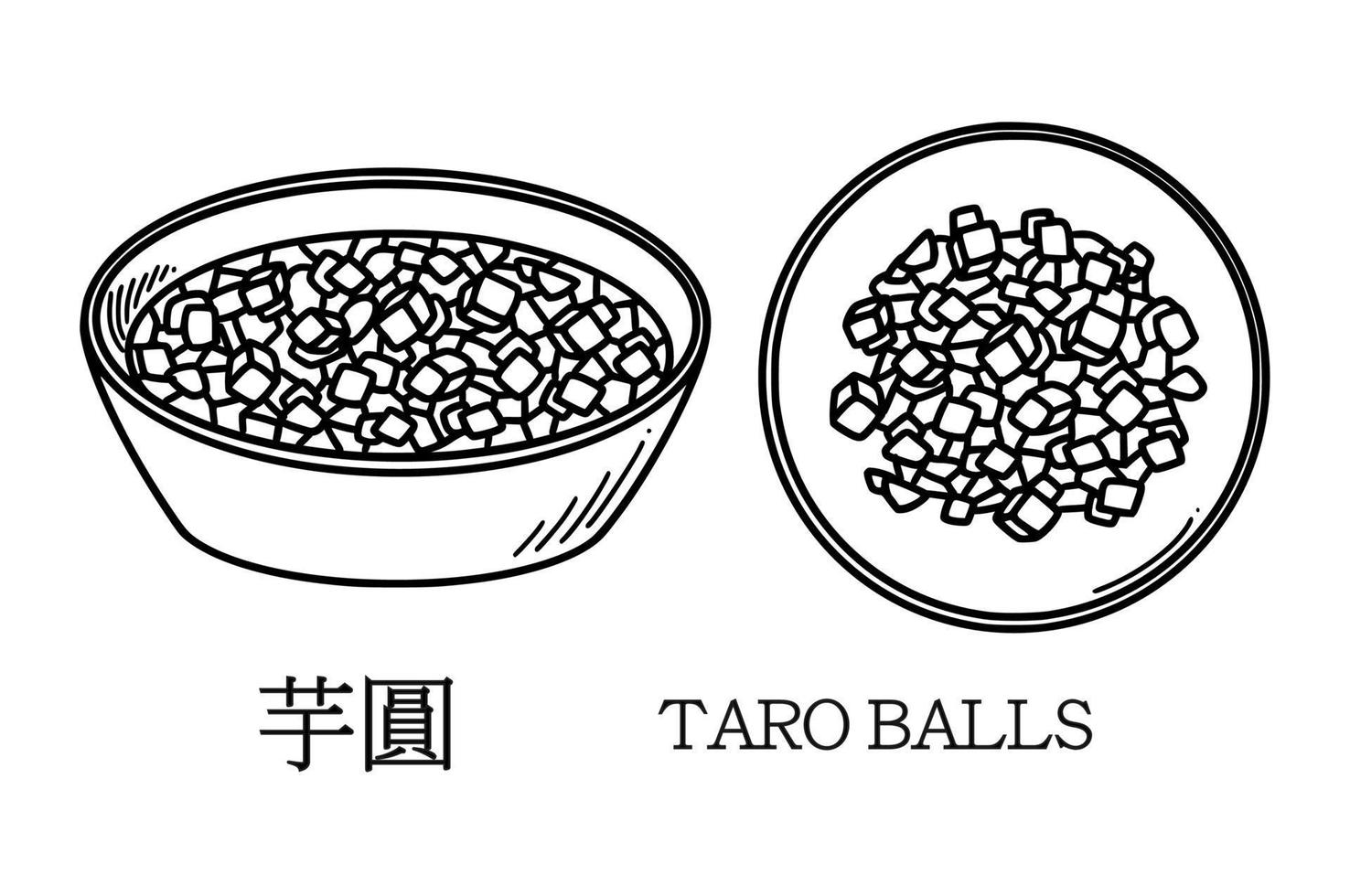 tradução da bola de taro chinesa. ilustração vetorial de sobremesa de bolas de taro do ano novo chinês no estilo doodle. vetor