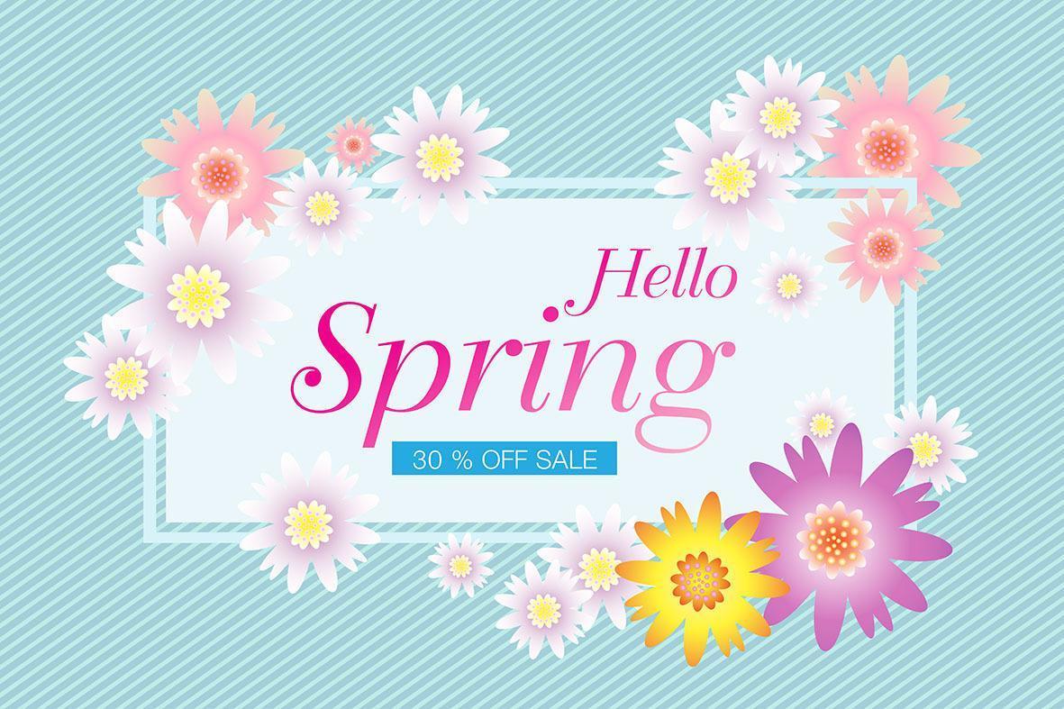 Olá design de cartão de primavera, fundo de venda vetor