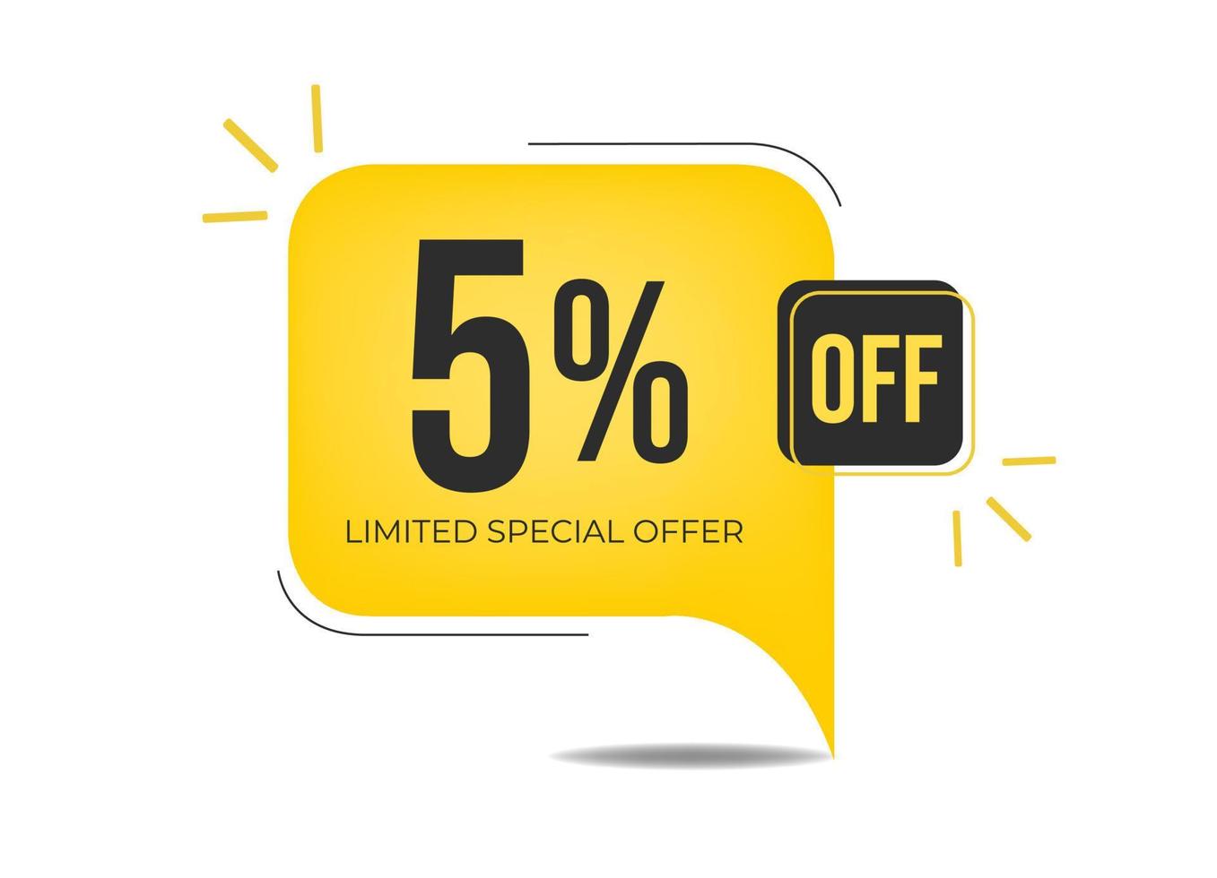 5% de desconto na oferta especial limitada. banner com cinco por cento de desconto em um balão quadrado amarelo. vetor