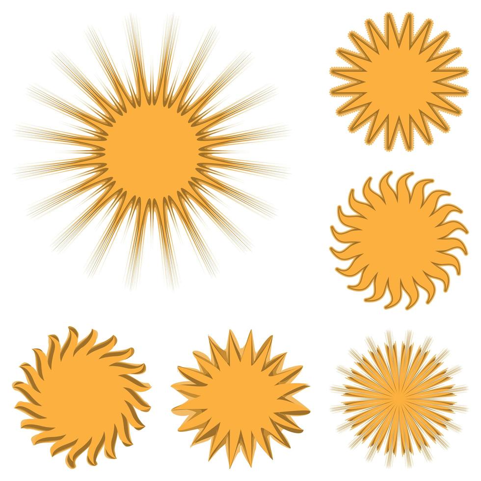 ícones de sol diferentes isolados vetor