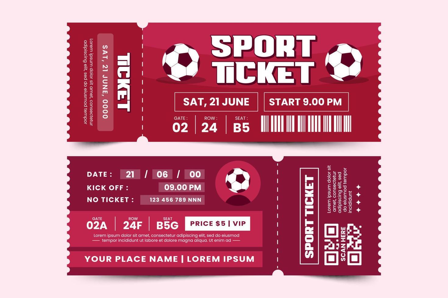 torneio de futebol, modelo de design de ingressos para eventos esportivos fácil de personalizar design simples e elegante vetor