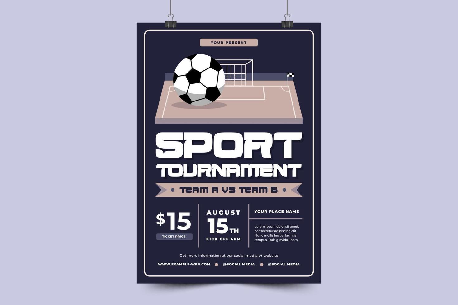 torneio de futebol, panfleto de evento esportivo ou modelo de design de pôster fácil de personalizar vetor