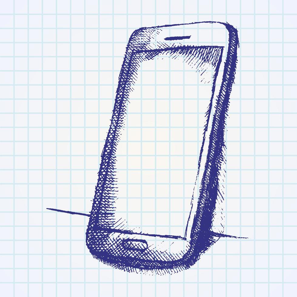 esboço desenhado à mão de telefone móvel com sombra vetor