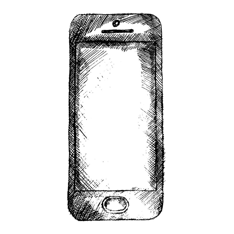 esboço desenhado à mão da frente do telefone móvel isolada vetor