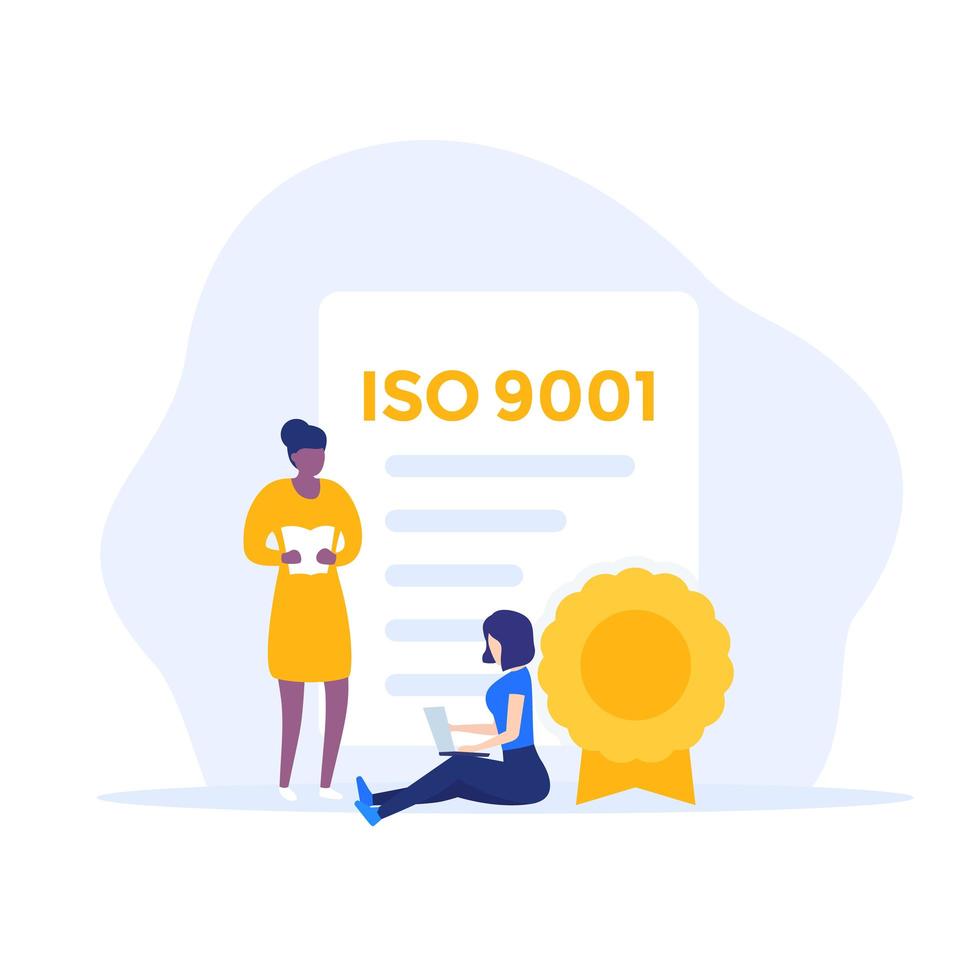 certificado iso 9001 com mulheres vetor