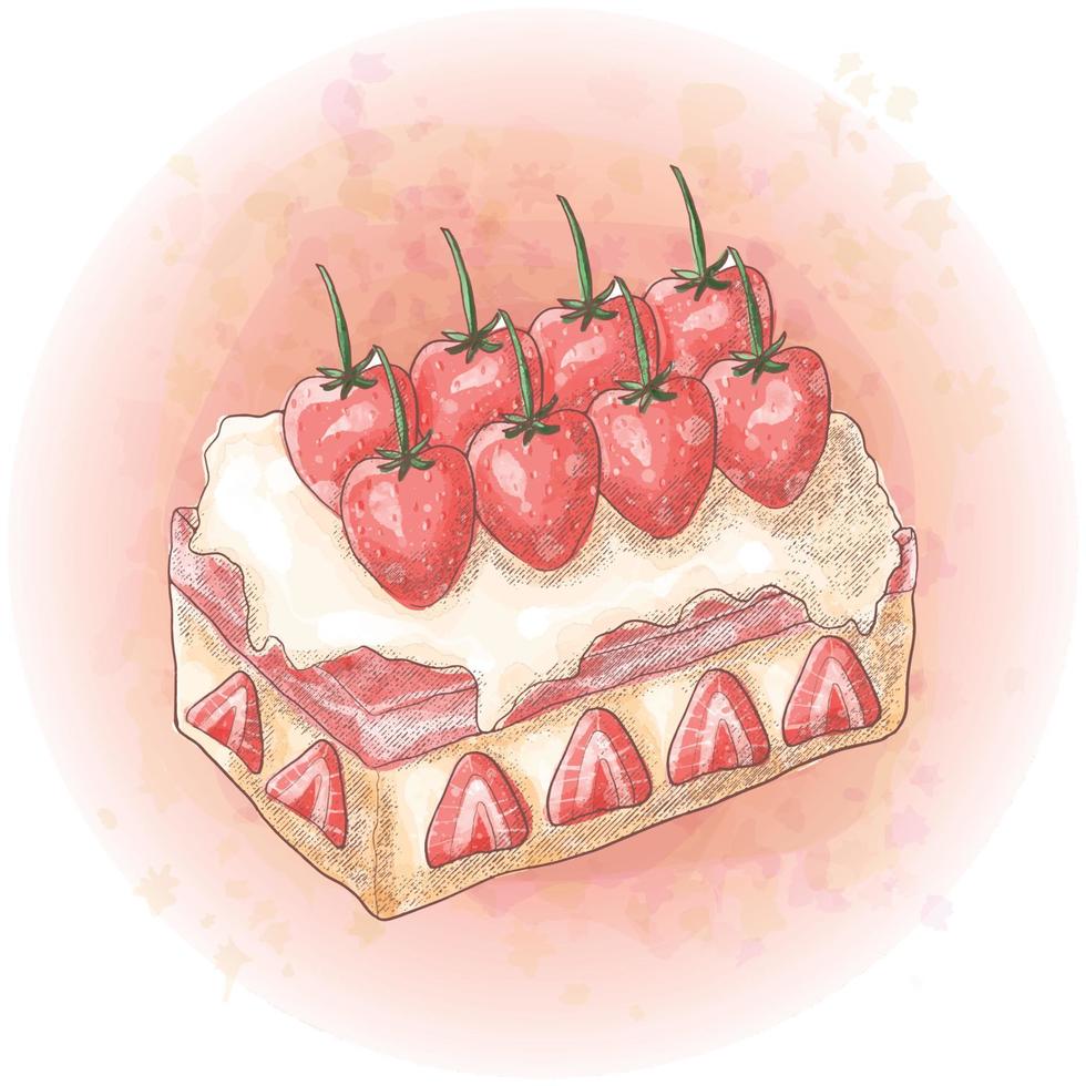 gráficos realistas de bolo com sabor de morango em aquarela 03 vetor