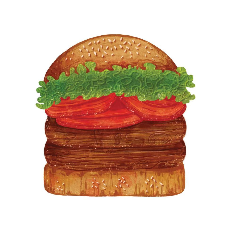 hambúrguer em aquarela com gráficos de carne, queijo, alface e tomate 16 vetor