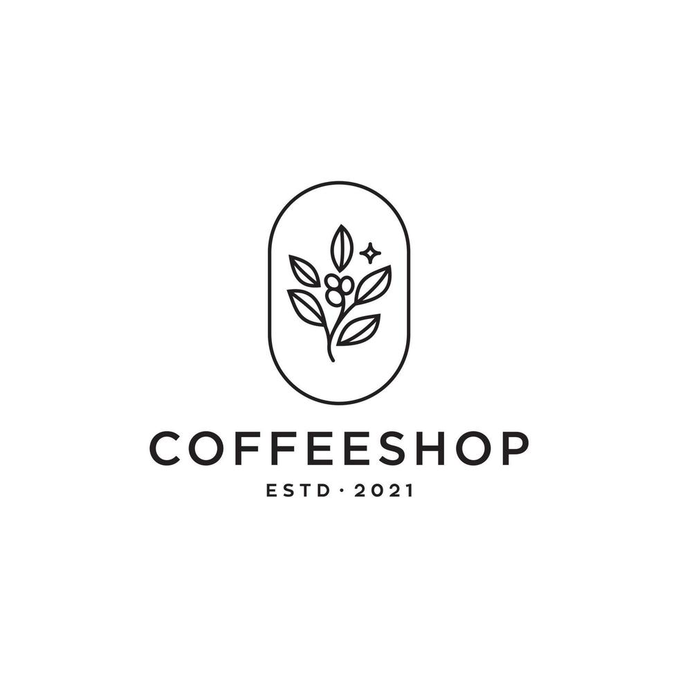 conceito de logotipo de café orgânico natural. vetor de logotipo minimalista de ramo de planta de feijão de café com ícone de contorno de linha simples de folha para o conceito de café natural.