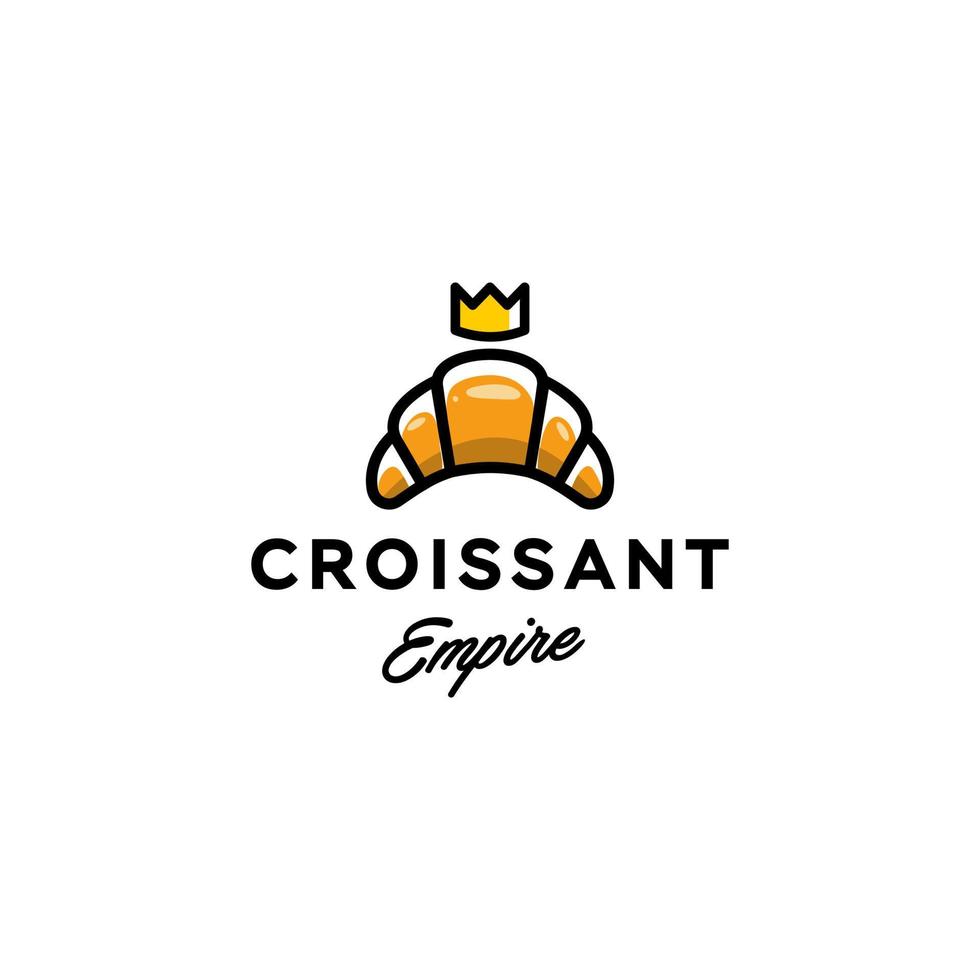 croissant com etiqueta de ilustração de logotipo de ícone de mascote vetorial de coroa com contorno, design de marca de negócios de padaria vetor