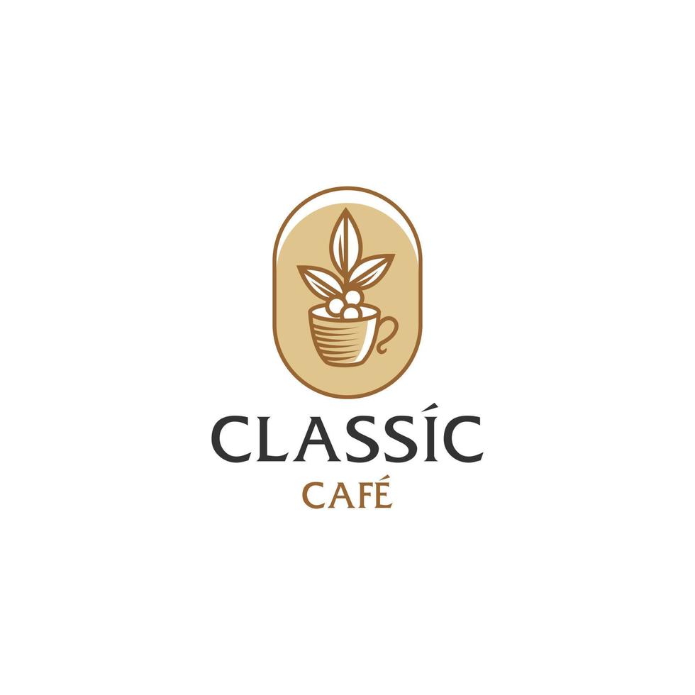 insígnia uma xícara de café com design de ícone de vetor de logotipo de selo de linha natural de feijão em estilo moderno moderno moderno minimalista vintage, ícone de barra de café premium