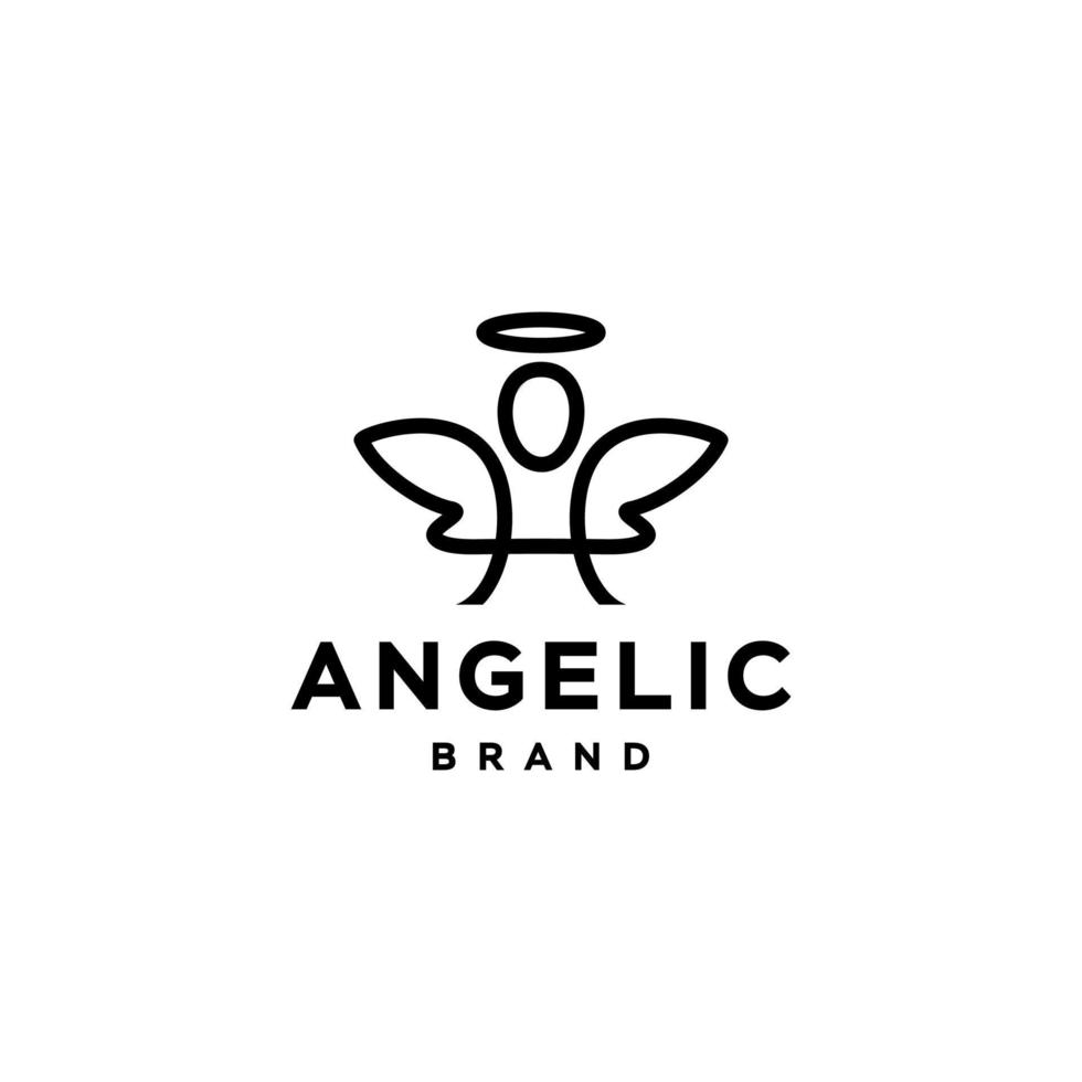 anjo com design de ilustração de ícone de vetor de logotipo de asa e anel em estilo de contorno de linha da moda